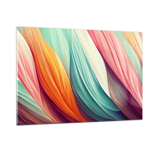 Obraz na szkle - Kolorowy splot abstrakcyjnych pasm w pastelach - 120x80cm - Tęczowy splot - Nowoczesna dekoracja ścienna do salonu, kuchni i sypialni ARTTOR