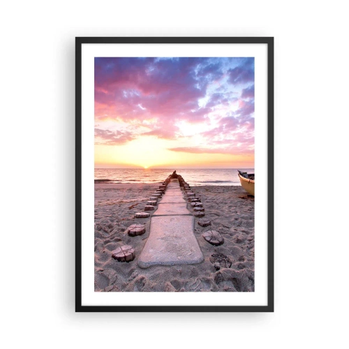 Plakat w czarnej ramie - Ścieżka na plaży o zachodzie słońca - 50x70cm - Chwila głębokiego przeżycia - Nowoczesna dekoracja ścienna do salonu i sypialni ARTTOR