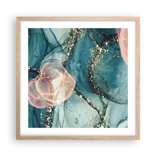 Plakat w ramie jasny dąb - Jedwabny błękit, tiulowy róż - 50x50 cm