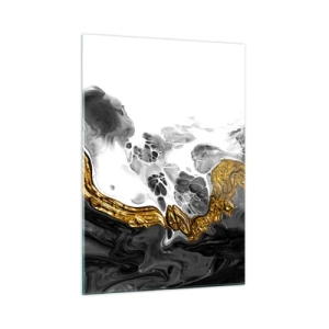 Obraz na szkle - Abstrakcyjna kompozycja czerni, bieli i złota - 50x70cm - Kompozycja organiczna - Nowoczesna dekoracja ścienna do salonu, kuchni i sypialni ARTTOR