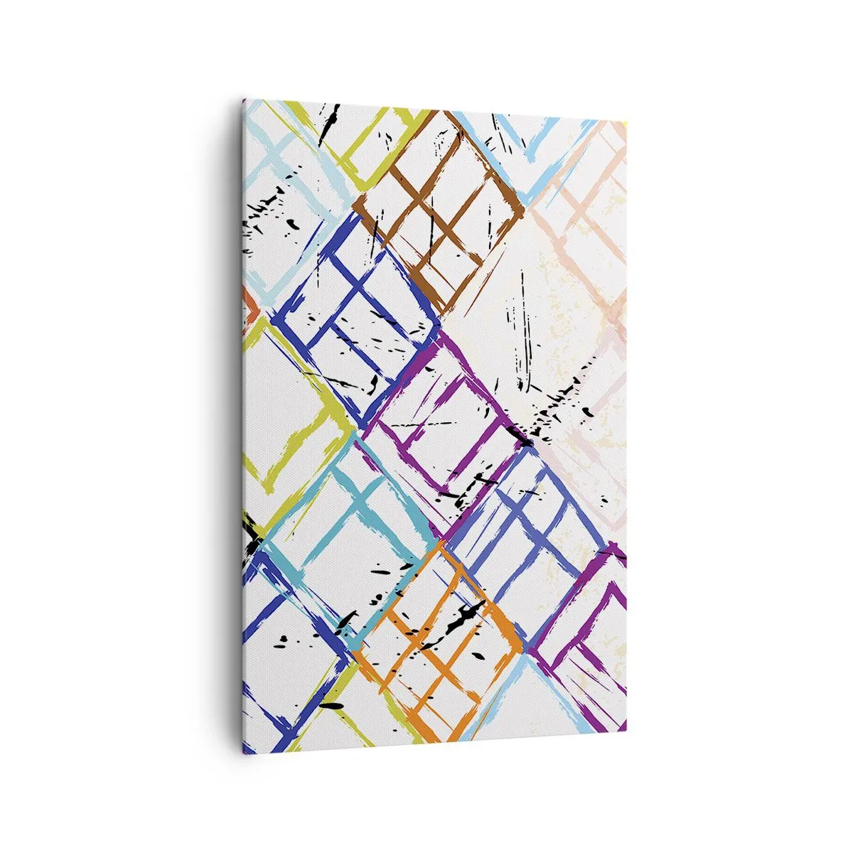 Obraz na płótnie - Kolorowa abstrakcja z geometrycznymi kształtami na białym tle - 80x120cm - Komórki do wynajęcia - Nowoczesna dekoracja ścienna do salonu i sypialni ARTTOR