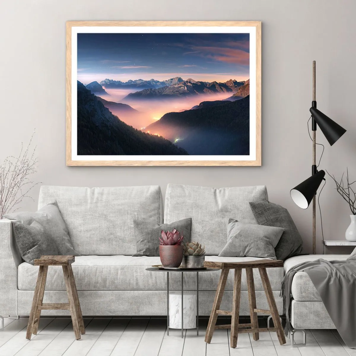 Plakat w ramie jasny dąb - Światło w dolinach - 100x70 cm