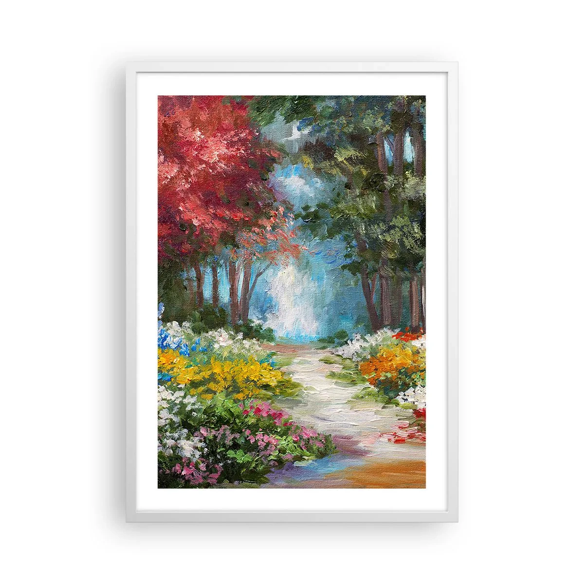 Plakat w białej ramie - Leśny ogród, kwietny las - 50x70 cm