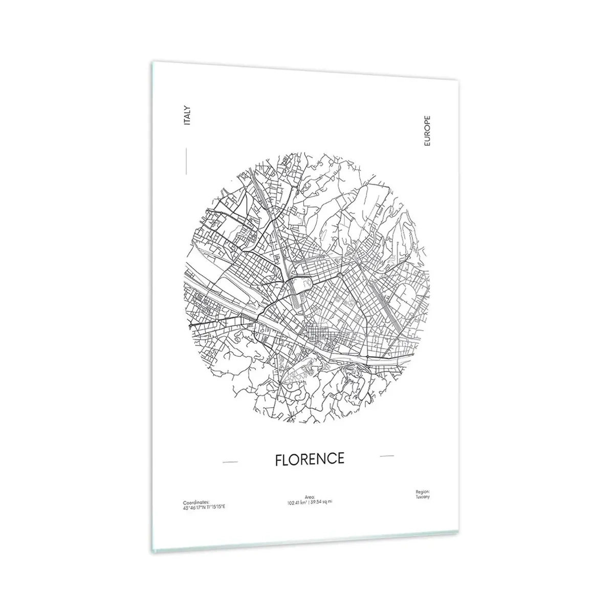 Obraz na szkle - Florencja w formie stylizowanej mapy z siecią ulic - 50x70cm - Anatomia Florencji - Nowoczesna dekoracja ścienna do salonu, kuchni i sypialni ARTTOR