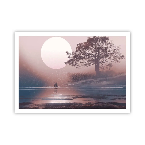 Plakat - Romantyczna scena z księżycem i drzewem nad wodą - 100x70cm - Nocne dziwy - Nowoczesna dekoracja ścienna do salonu i sypialni ARTTOR