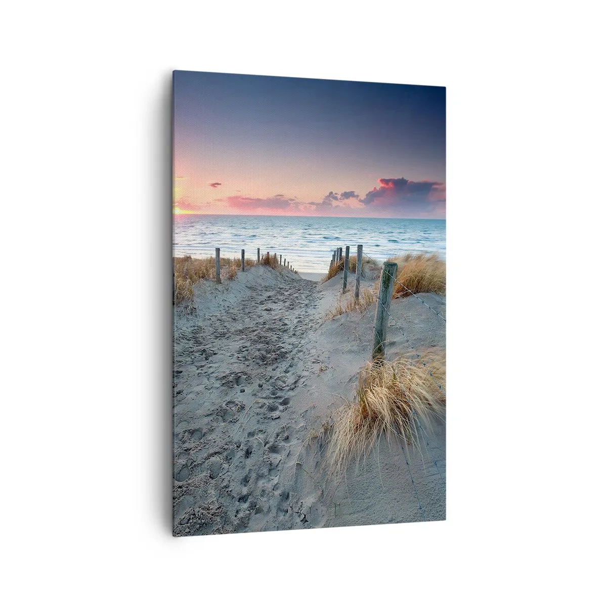 Obraz na płótnie - Ścieżka prowadząca na plażę o zachodzie słońca - 80x120cm - Rozlałeś tęczę blasków promienistą… - Nowoczesna dekoracja ścienna do salonu i sypialni ARTTOR