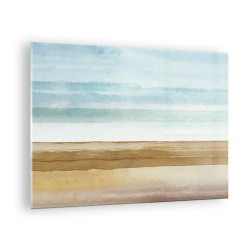 Obraz na szkle - Minimalistyczna plaża w pastelowym akwarelowym stylu - 70x50cm - Ukojenie - Nowoczesna dekoracja ścienna do salonu i sypialni ARTTOR