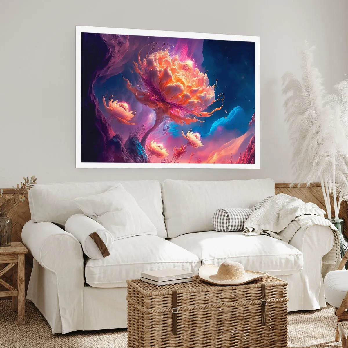 Plakat - Fantazyjne kwiaty w kosmicznym krajobrazie - 100x70cm - Inny świat - Nowoczesna dekoracja ścienna do salonu i sypialni ARTTOR