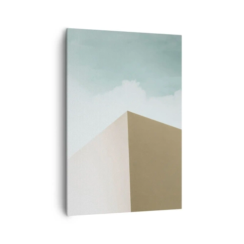 Obraz na płótnie - Minimalistyczna architektura z pastelowymi blokami i niebem - 70x100cm - Geometria słonecznego lata - Nowoczesna dekoracja ścienna do salonu i sypialni ARTTOR