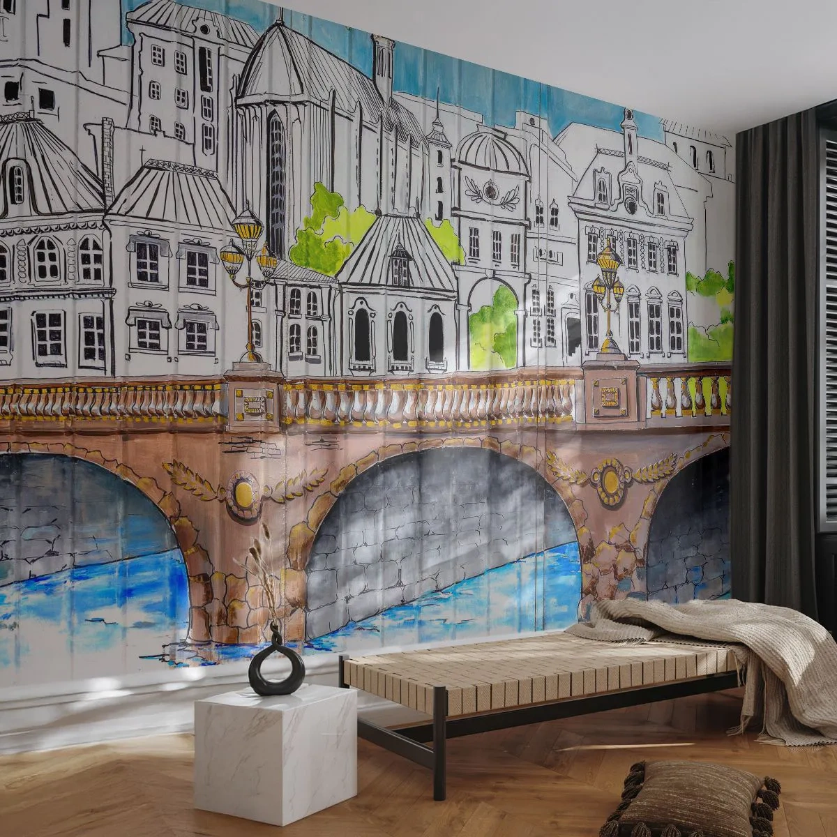 Fototapeta Premium Canvas - Miasto jak malowane - Graffiti, Francja, Architektura - 250x175 cm