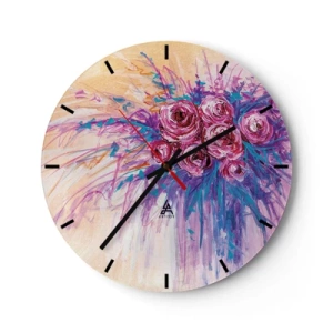 Zegar ścienny - Abstrakcyjny bukiet róż w artystycznym stylu - 30x30cm - Różana fontanna - Nowoczesna dekoracja ścienna do salonu, kuchni i sypialni ARTTOR