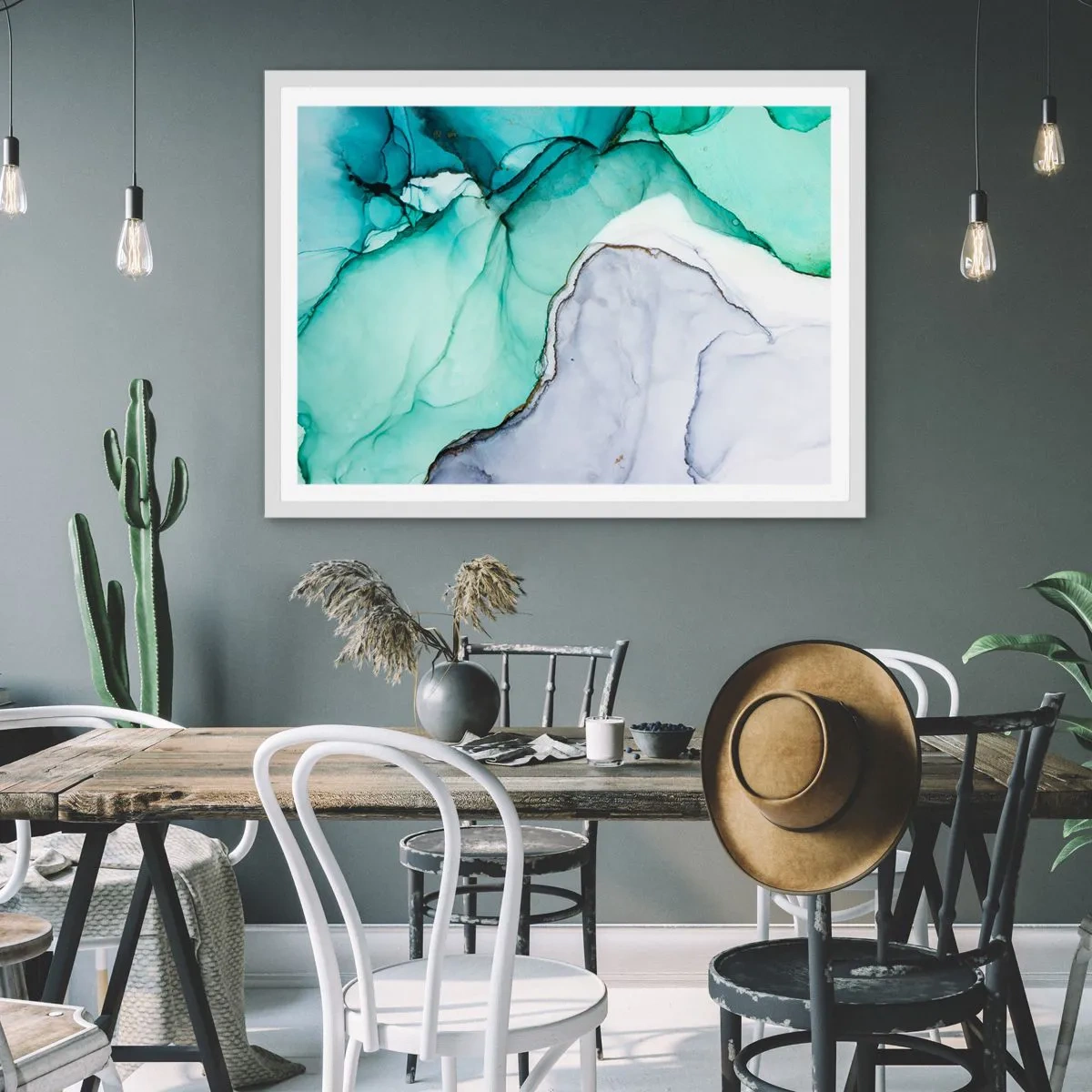 Plakat w białej ramie - Studium w turkusie - 100x70 cm