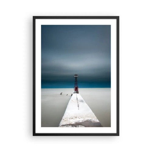 Plakat w czarnej ramie - Latarnia na końcu molo w minimalistycznym stylu - 50x70cm - Na spotkanie bezkresu - Nowoczesna dekoracja ścienna do salonu i sypialni ARTTOR