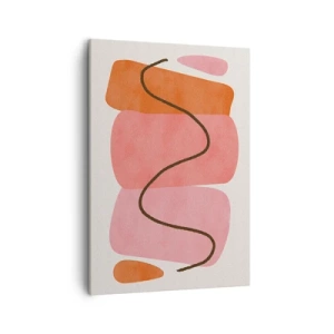 Obraz na płótnie - Abstrakcyjne formy w odcieniach różu i pomarańczu z falistą linią - 50x70cm - łagodny ruch form - Nowoczesna dekoracja ścienna do salonu, kuchni i sypialni ARTTOR