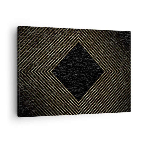 Obraz na płótnie - Czarne tło z geometrycznym wzorem złotych linii - 70x50cm - Geometria w stylu glamour - Nowoczesna dekoracja ścienna do salonu i sypialni ARTTOR