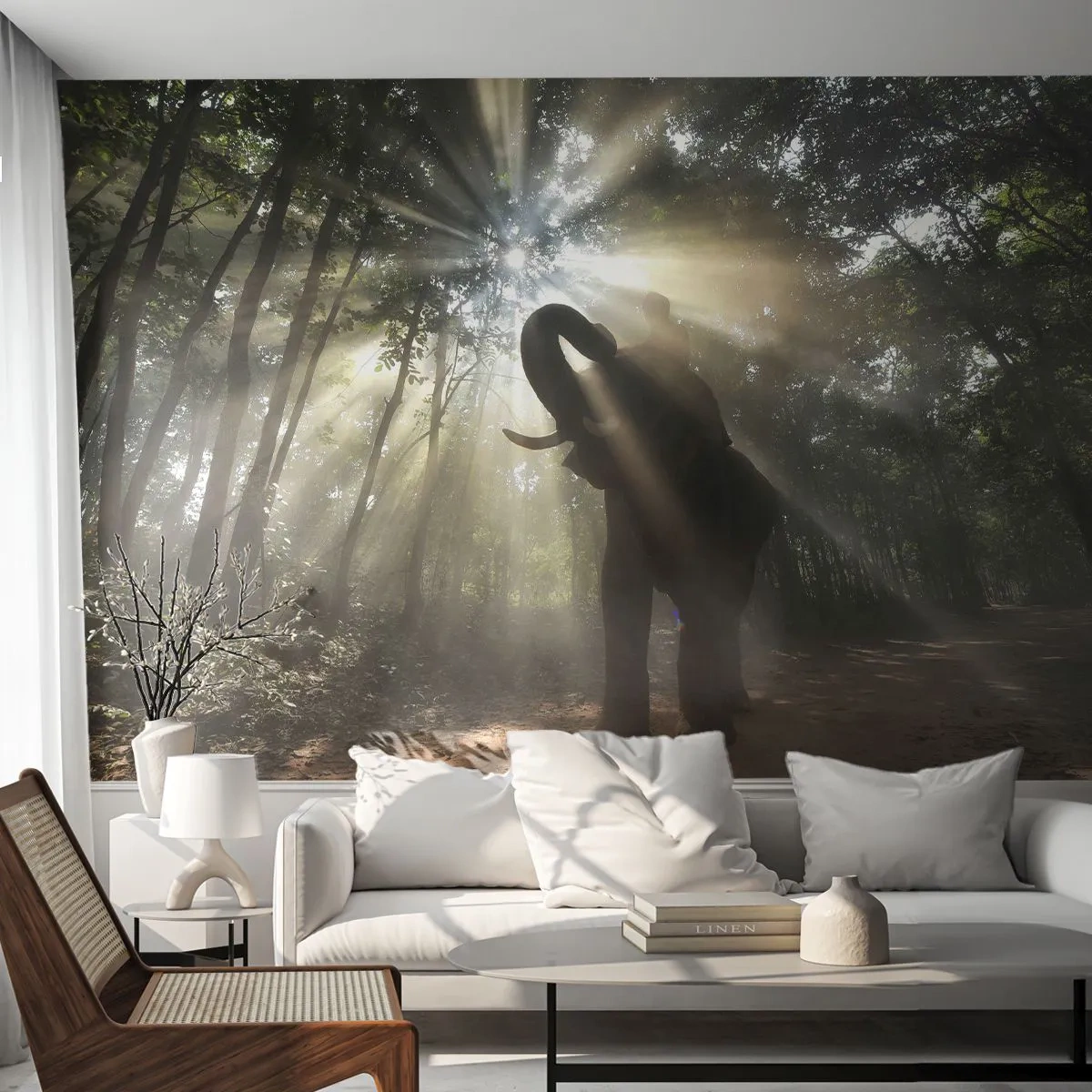 Fototapeta Premium Sand - Słoń w promieniach słońca w tropikalnym lesie - 100x70cm - Pod szczęśliwą gwiazdą - Nowoczesna dekoracja ścienna do salonu, kuchni i sypialni ARTTOR