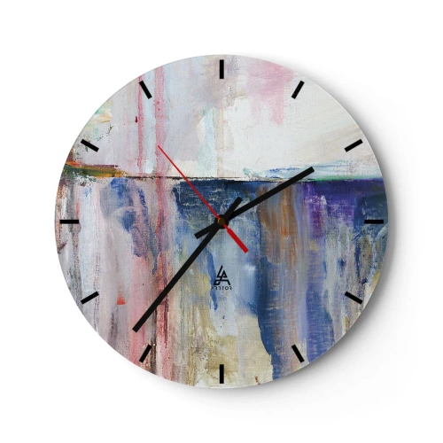 Zegar ścienny - Malarska kompozycja z plamami barw w odcieniach niebieskiego i różu - 30x30cm - Barwne wrażenia i skojarzenia - Nowoczesna dekoracja ścienna do salonu, kuchni i sypialni ARTTOR