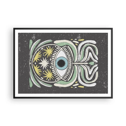 Plakat w czarnej ramie - Symboliczne oko w otoczeniu abstrakcyjnych wzorów - 100x70cm - Plemienne rytuały - Nowoczesna dekoracja ścienna do salonu i sypialni ARTTOR