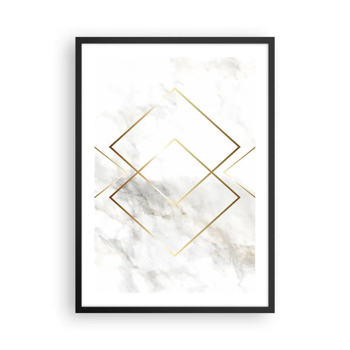 Plakat w czarnej ramie - Geometria w złotych liniach na tle marmuru - 50x70cm - Widok na nieskończoność - Nowoczesna dekoracja ścienna do salonu i sypialni ARTTOR