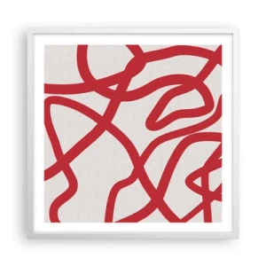 Plakat w białej ramie - Czerwono na białym - 60x60 cm