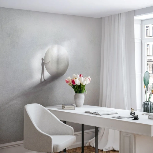 Fototapeta Premium Sand - Minimalistyczna sylwetka człowieka z kulą na tle mgły - 100x70cm - Gra życia - Nowoczesna dekoracja ścienna do salonu, kuchni i sypialni ARTTOR