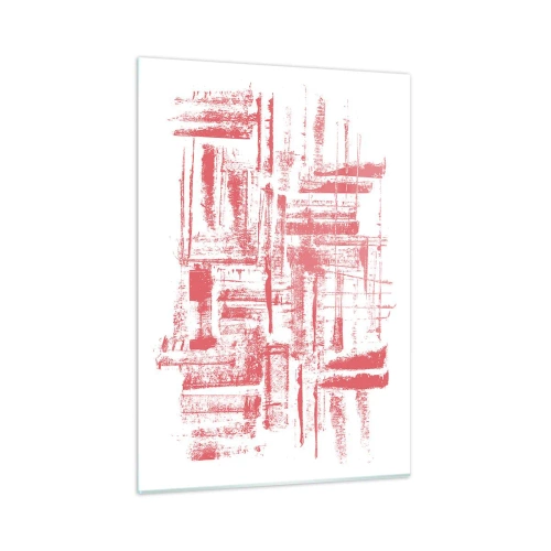 Obraz na szkle - Abstrakcyjna kompozycja w czerwieni przypominająca zarys miejskiej architektury - 50x70cm - Czerwone miasto - Nowoczesna dekoracja ścienna do salonu, kuchni i sypialni ARTTOR