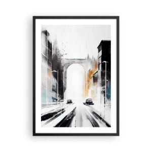 Plakat w czarnej ramie - Abstrakcyjna panorama miasta z monumentalnym łukiem - 50x70cm - Studium miasta: architektura i ruch - Nowoczesna dekoracja ścienna do salonu i sypialni ARTTOR