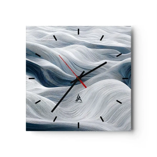 Zegar ścienny - Falujące linie w odcieniach błękitu i bieli - 30x30cm - Biało-błękitne fale - Nowoczesna dekoracja ścienna do salonu i sypialni ARTTOR