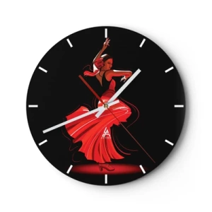 Zegar ścienny - Tancerka flamenco w czerwonej sukni na czarnym tle - 30x30cm - Ognisty duch flamenco - Nowoczesna dekoracja ścienna do salonu, kuchni i sypialni ARTTOR