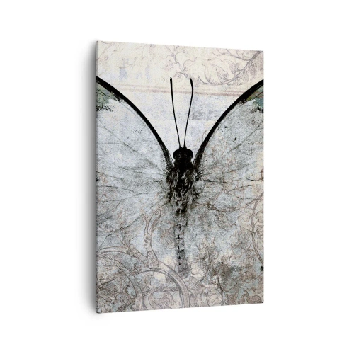 Obraz na płótnie - Motyl w odcieniach zieleni i szarości na ozdobnym tle - 70x100cm - W secesyjnym stylu - Nowoczesna dekoracja ścienna do salonu i sypialni ARTTOR