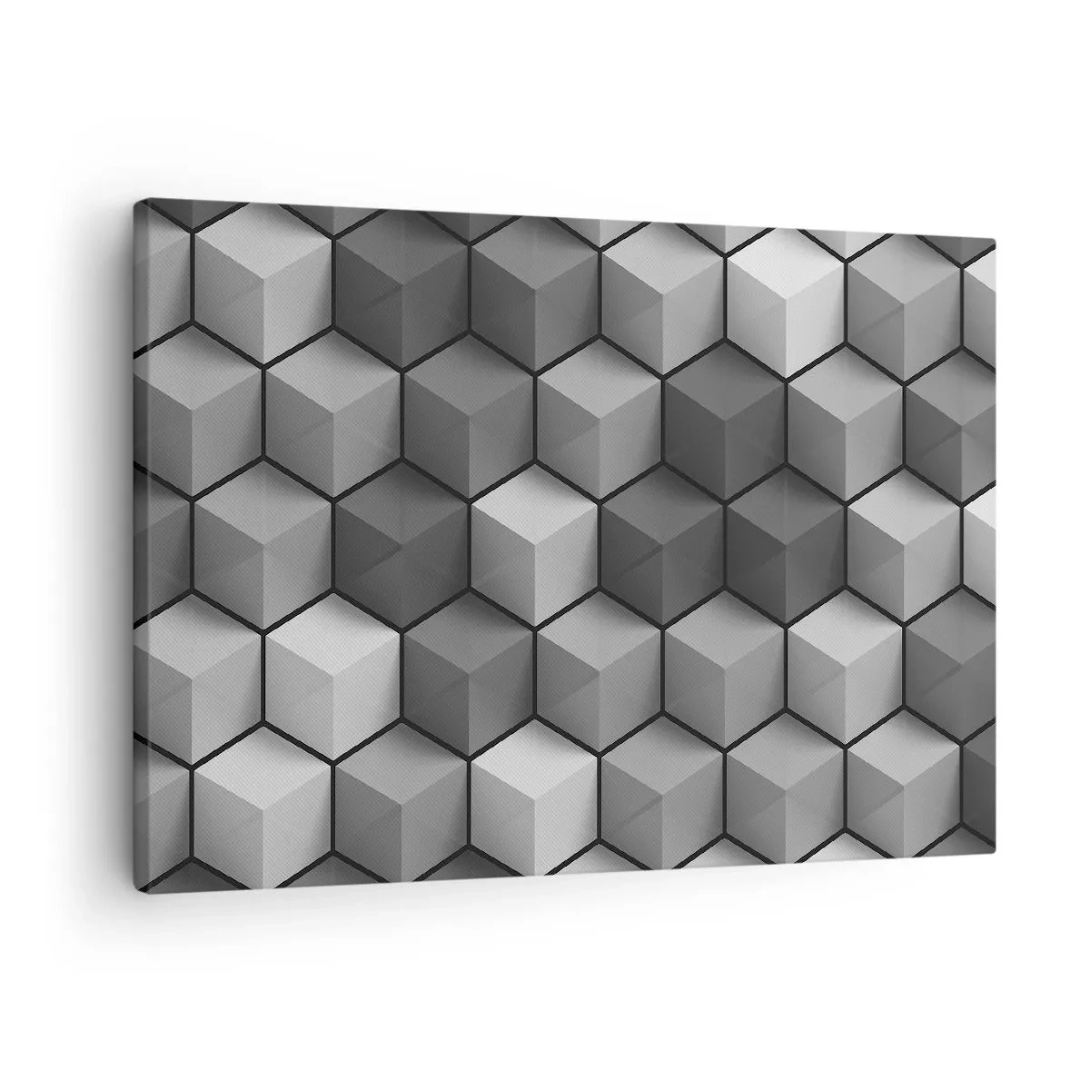 Obraz na płótnie - Geometryczna kompozycja kostek w odcieniach szarości i czerni - 70x50cm - Kubistyczna układanka - Nowoczesna dekoracja ścienna do salonu i sypialni ARTTOR