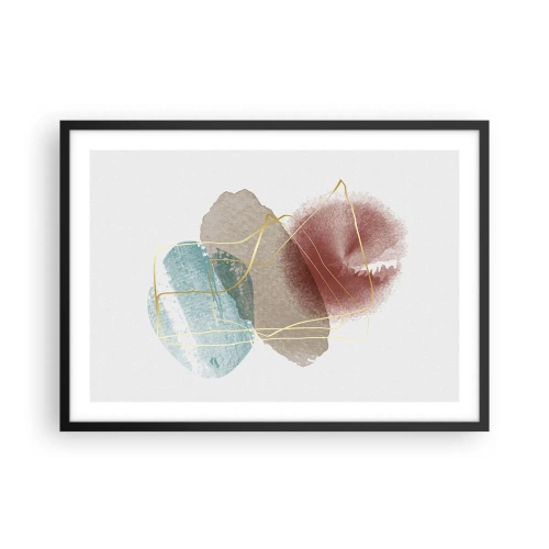 Plakat w czarnej ramie - Abstrakcyjne formy z delikatnymi kolorami i złotymi liniami - 70x50cm - Korale przestrzeni - Nowoczesna dekoracja ścienna do salonu i sypialni ARTTOR