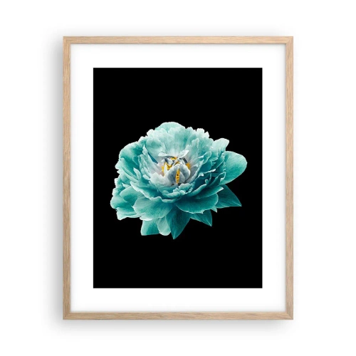 Plakat w ramie jasny dąb - Płatki błękitne i złote - 40x50 cm