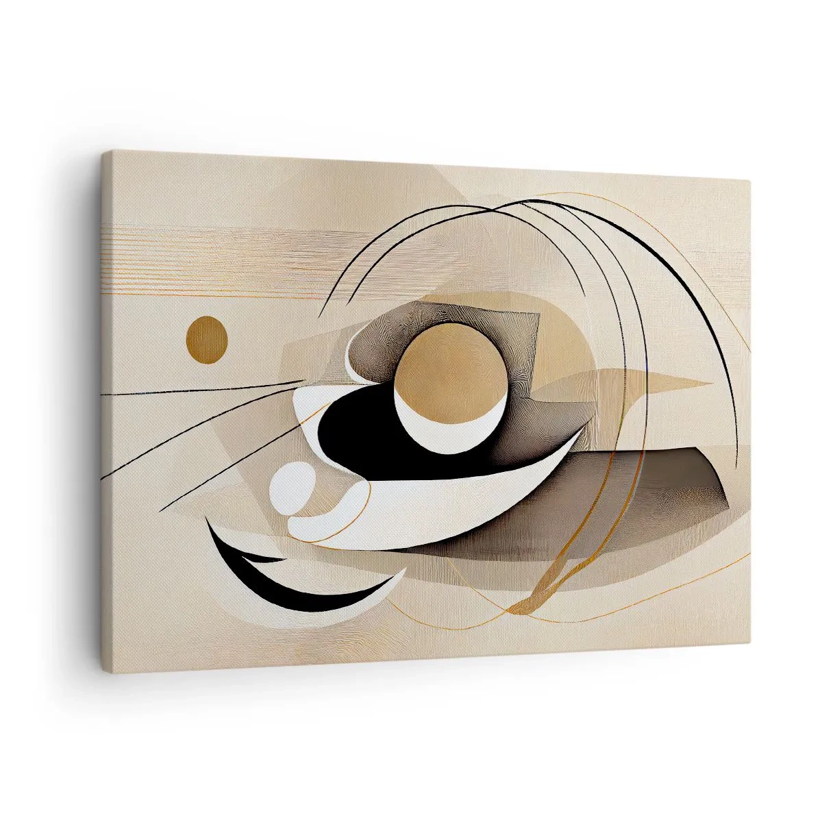 Obraz na płótnie - Abstrakcyjna kompozycja w odcieniach beżu i czerni - 70x50cm - Kompozycja: istota rzeczy - Nowoczesna dekoracja ścienna do salonu i sypialni ARTTOR