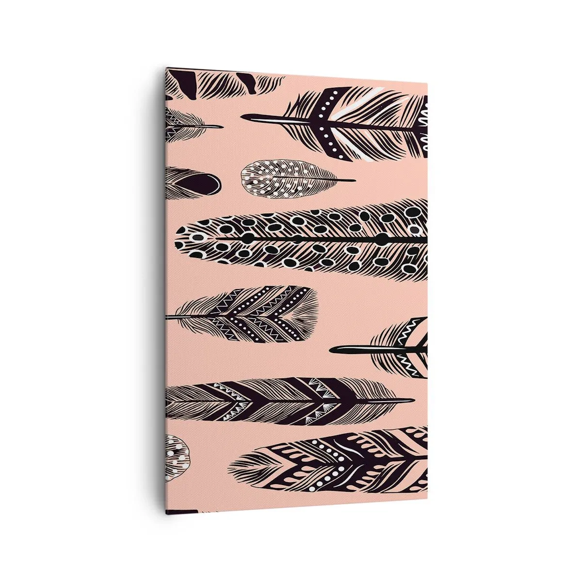 Obraz na płótnie - Dekoracyjne pióra na jasnym tle - 80x120cm - Indiańska kolekcja - Nowoczesna dekoracja ścienna do salonu i sypialni ARTTOR