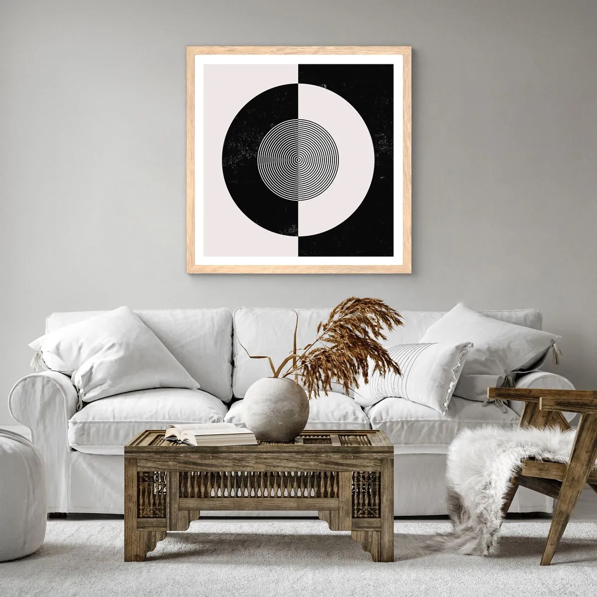 Plakat w ramie jasny dąb - Harmonia w czerni i bieli - 60x60 cm