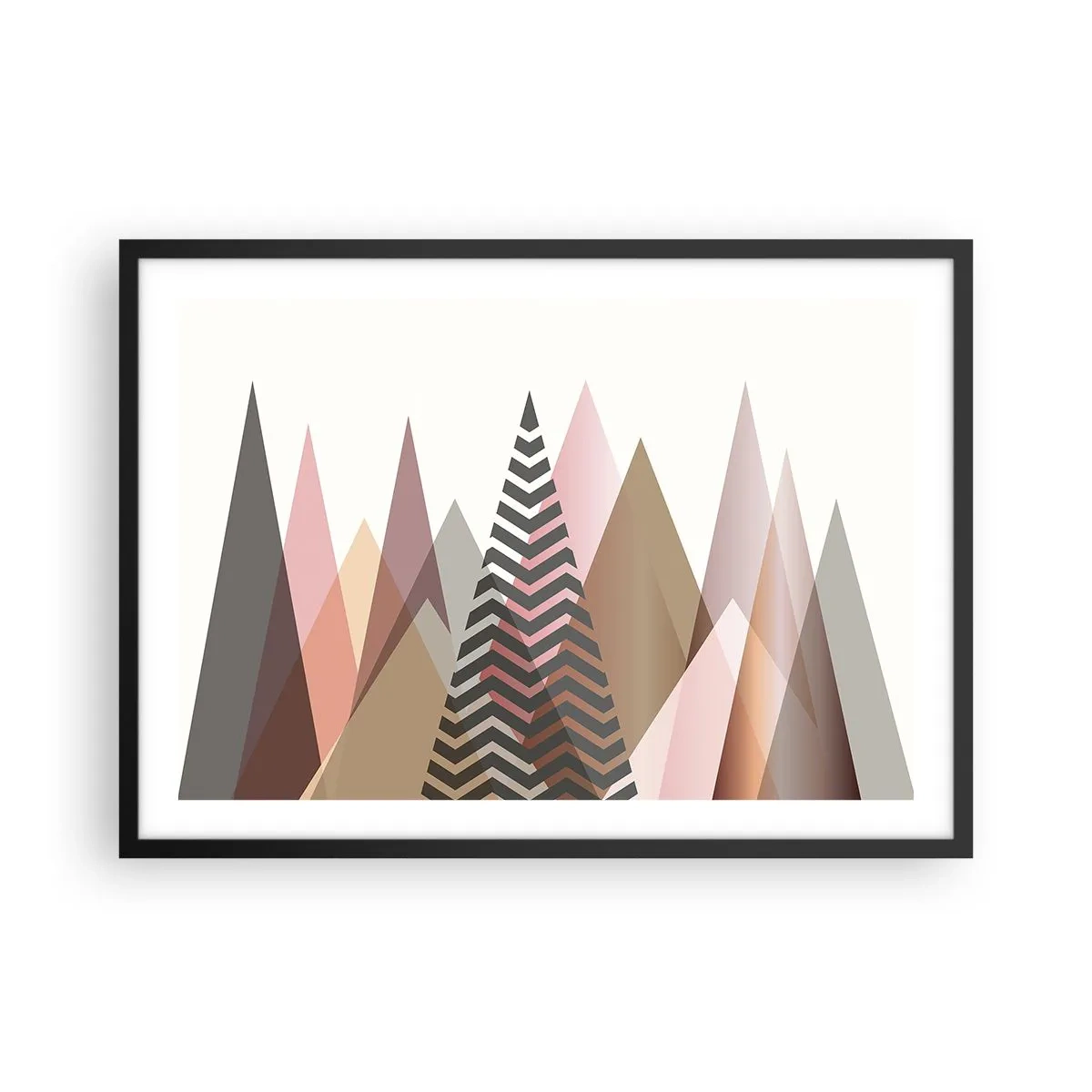 Plakat w czarnej ramie - Kolorowe geometryczne góry w pastelowych odcieniach - 70x50cm - Piramidalny widok - Nowoczesna dekoracja ścienna do salonu i sypialni ARTTOR