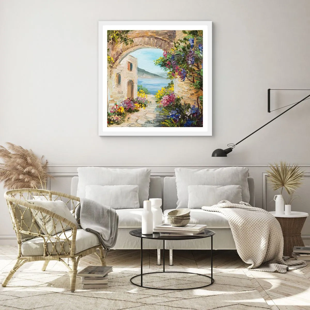 Plakat w białej ramie - Urok nadmorskiej prowincji - 60x60 cm