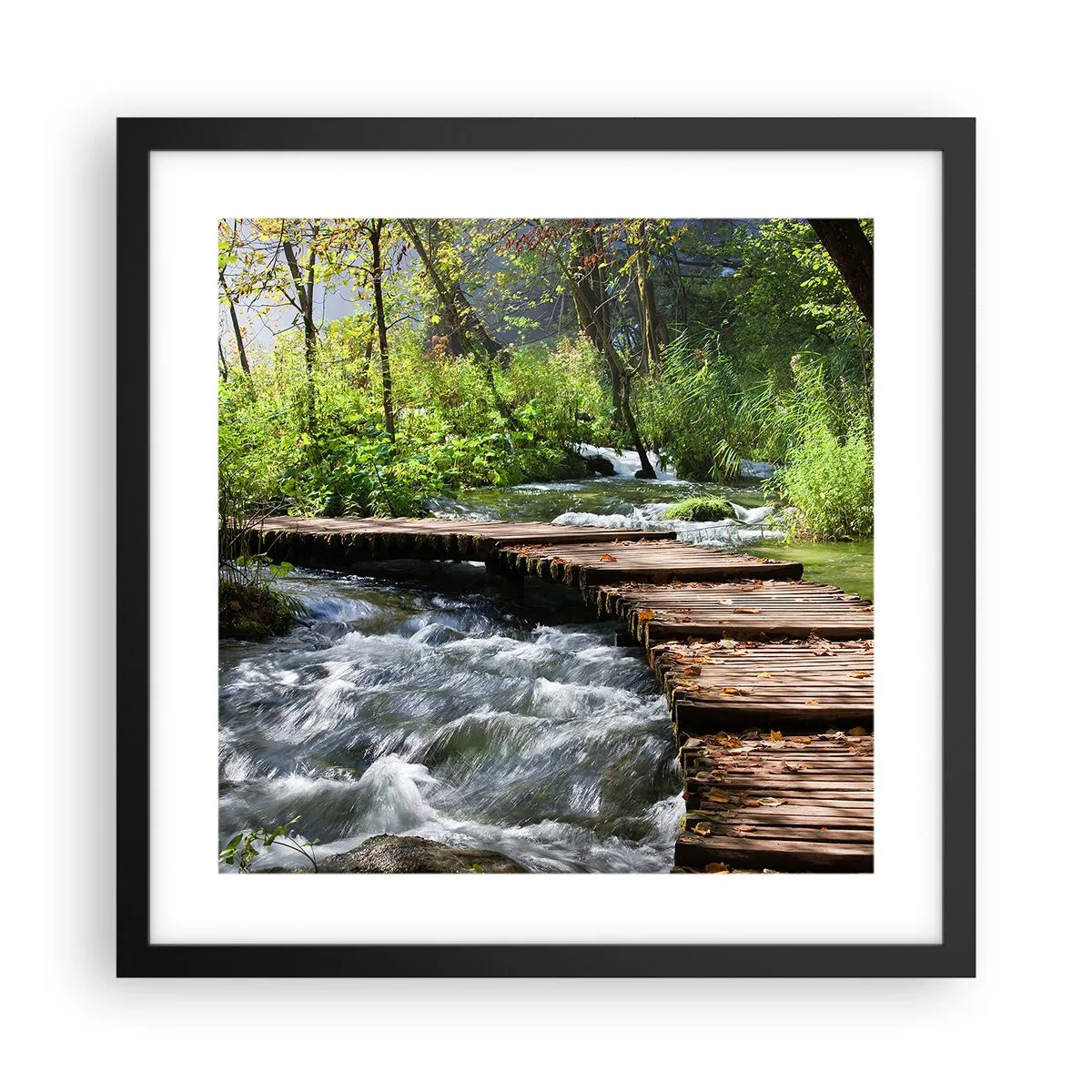 Plakat w czarnej ramie - Nad pienistą kaskadą - 40x40 cm