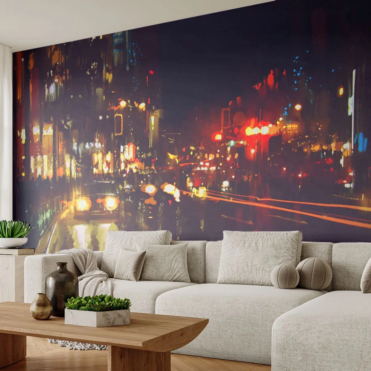 Fototapeta Samoprzylepna Deluxe Sticker - Zatopiona w światłach nocy - Miasto, Architektura, Nocne Życie - 250x175 cm