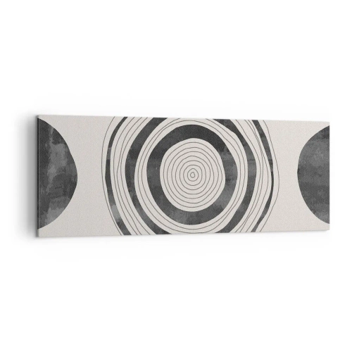 Obraz na płótnie - Minimalistyczne czarno-białe okręgi na jasnym tle - 140x50cm - Ważne to co pomiędzy - Nowoczesna dekoracja ścienna do salonu i sypialni ARTTOR