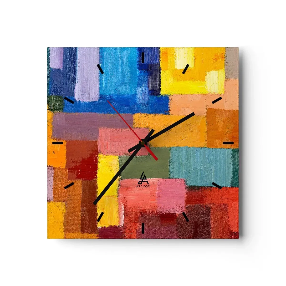Zegar ścienny - Kolorowe abstrakcyjne prostokąty w różnych odcieniach - 30x30cm - Każdy inny, wszystkie barwne - Nowoczesna dekoracja ścienna do salonu i sypialni ARTTOR