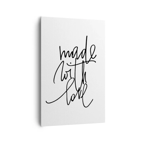Obraz na płótnie - Czarny napis "Made with love" na białym tle - 80x120cm - Najlepsza marka - Nowoczesna dekoracja ścienna do salonu i sypialni ARTTOR