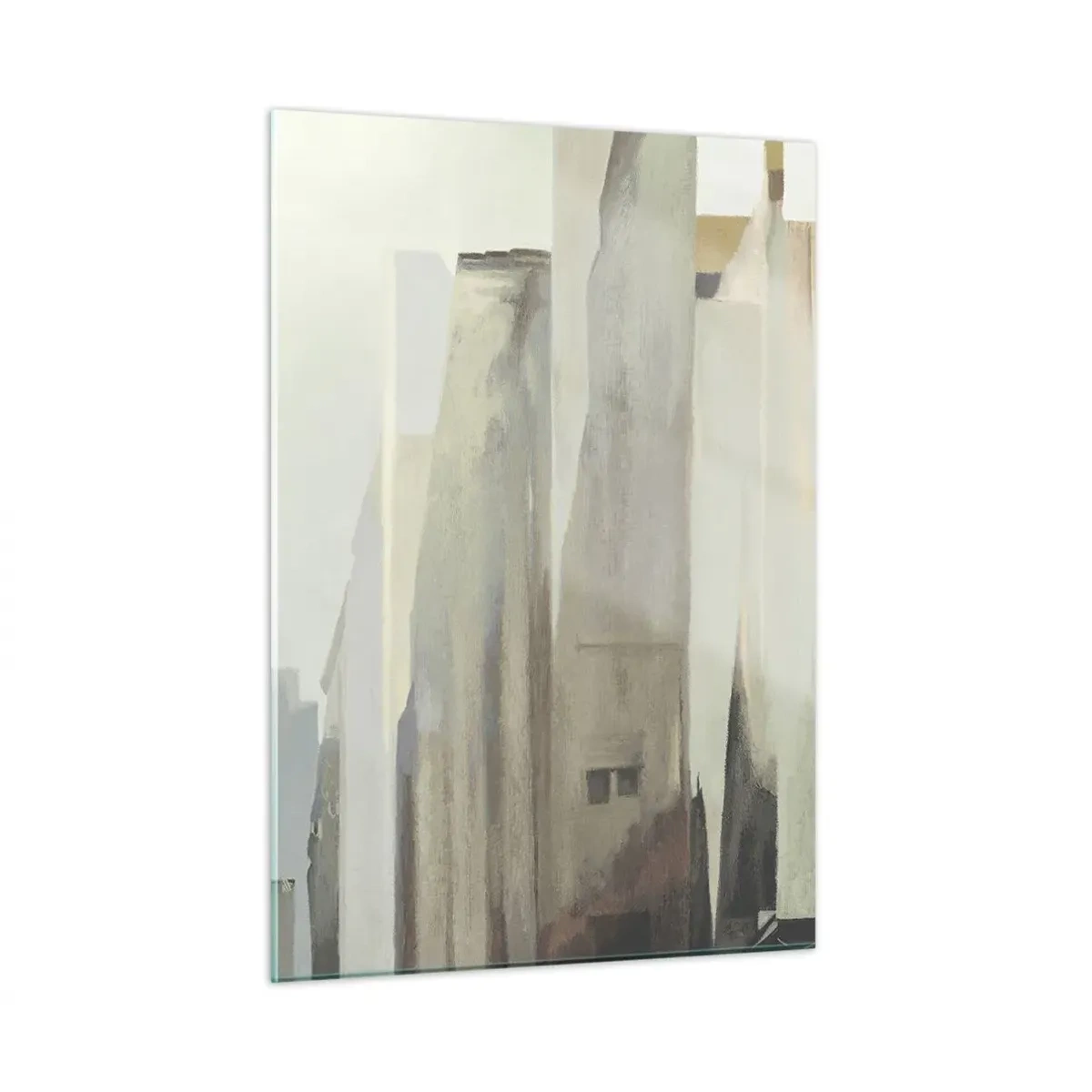 Obraz na szkle - Abstrakcyjna wizja miejskich budynków w stonowanej palecie - 50x70cm - Sen o mieście - Nowoczesna dekoracja ścienna do salonu, kuchni i sypialni ARTTOR