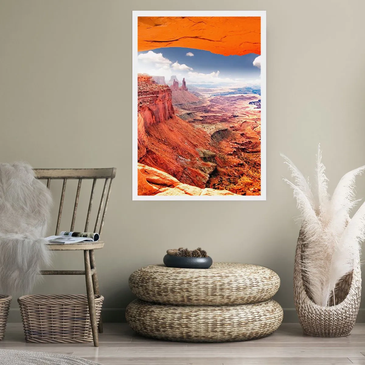 Plakat - Widok na kanion z czerwonymi skałami i błękitnym niebem - 50x70cm - Wyrzeźbione przez samą naturę - Nowoczesna dekoracja ścienna do salonu, kuchni i sypialni ARTTOR