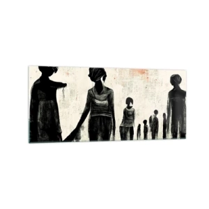 Obraz na szkle - Postacie w monochromatycznej kompozycji na jasnym tle - 120x50cm - Przeciw samotności - Nowoczesna dekoracja ścienna do salonu i sypialni ARTTOR