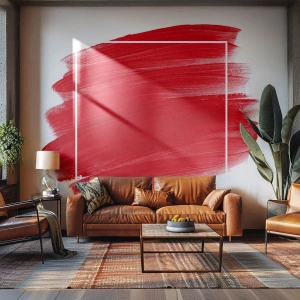 Fototapeta Standard Eco - Czerwony pociągnięcie pędzla na białym tle w artystycznej kompozycji - 100x70cm - Poza ramą - Nowoczesna dekoracja ścienna do salonu i sypialni ARTTOR