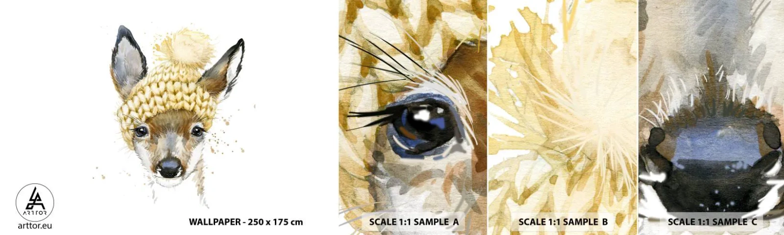 Fototapeta Próbka Standard Eco - Na zimę w śnieżnym lesie - Dla Dzieci, Sarna, Grafika - 100x30 cm