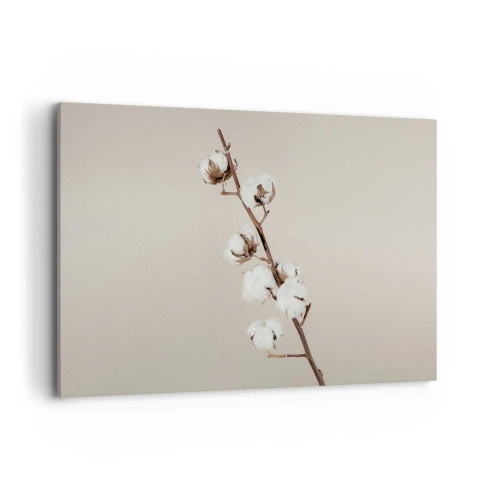 Obraz na płótnie - Gałązka bawełny na beżowym tle - 120x80cm - U źródła miękkości - Nowoczesna dekoracja ścienna do salonu, kuchni i sypialni ARTTOR