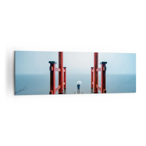 Obraz na płótnie - Brama torii nad spokojnym jeziorem w Japonii - 160x50cm - Japońska zaduma - Nowoczesna dekoracja ścienna do salonu i sypialni ARTTOR
